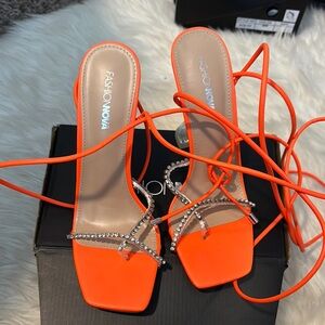 Fashion Nova Orange Strappy Heels